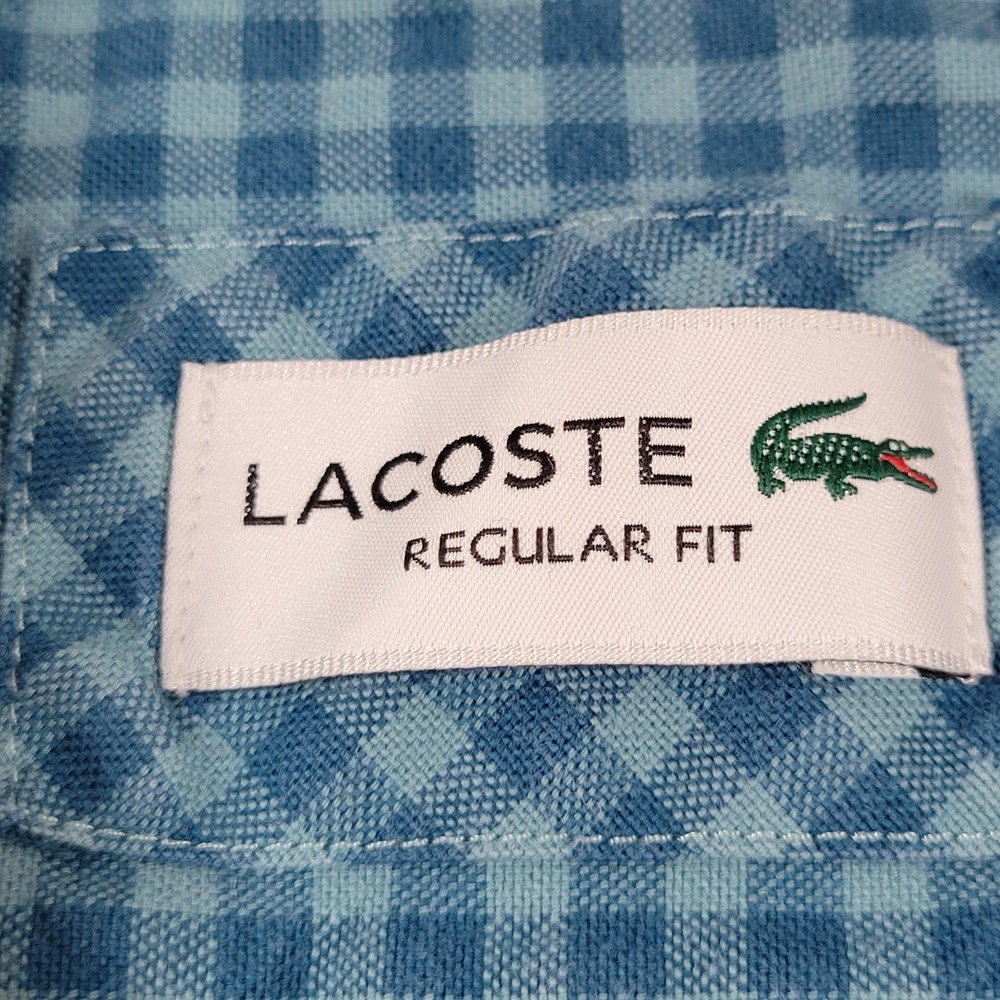 Lacoste Button Down Shirt Mens Small Blue Excellent Gingham Check Regular Fit - Picture 5 of 10